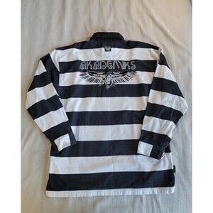 Akademics Mens 2XL Polo Shirt Black White Stripe Embroidered Logo‎ Streetwear